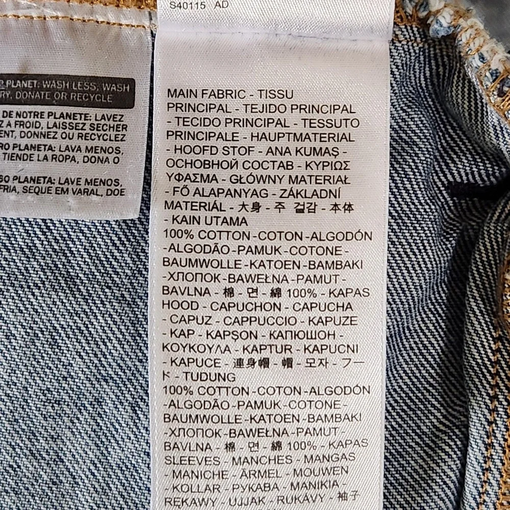 Levis Hybrid Hoodie Trucker Jacket Mens‎ Medium Blue Denim Grey Jersey Sleeves - Picture 7 of 13